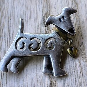 Vintage Whimsical pewter dog brooch pin
